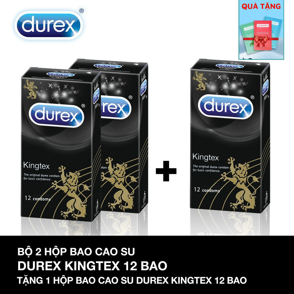(3 hộp 36 chiếc) Bao cao su Durex Kingtex - Bó sát, làm cho chàng khoan khái, cuộc yêu lâu hơn
