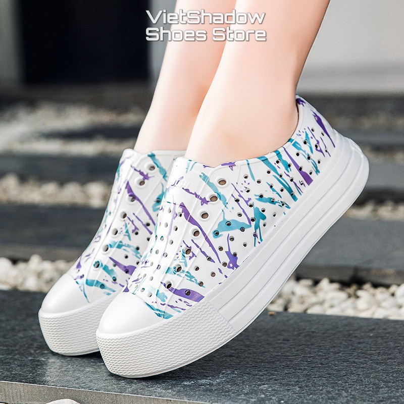 Giày nhựa đi mưa LUCHI đế cao in hoạ tiết cho nữ thoáng khí mềm chống thấm nước đi biển lội nước - Mã SP 211 in/trơn