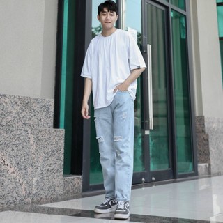 Quần bò Jean nam dài XANH nhạt rách cá tính, phong cách 2024, chất jean co giãn tốt, chuẩn form bền đẹp, giá tốt