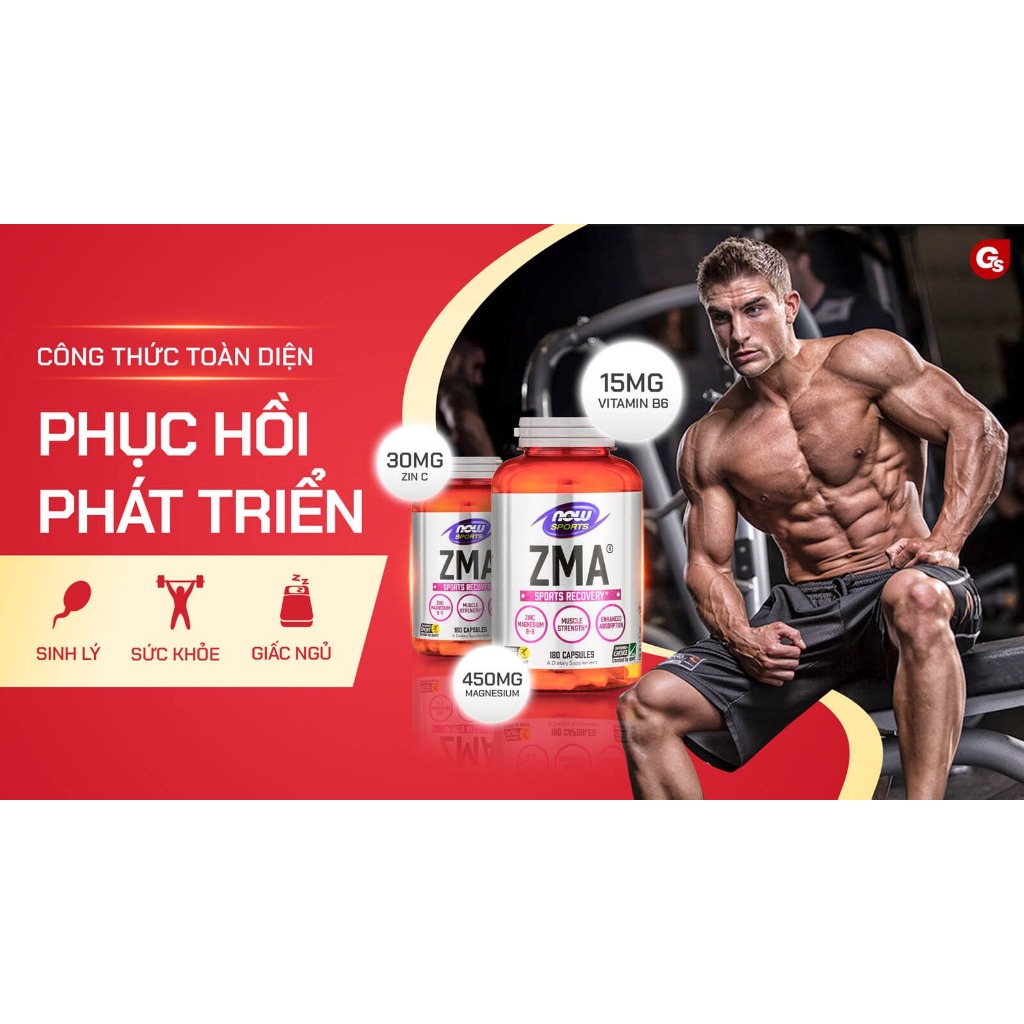 Viên uống ZMA Now Sports Recovery của Mỹ bổ sung kẽm magie vitamin B6, tăng phục hồi, hỗ trợ sinh lý