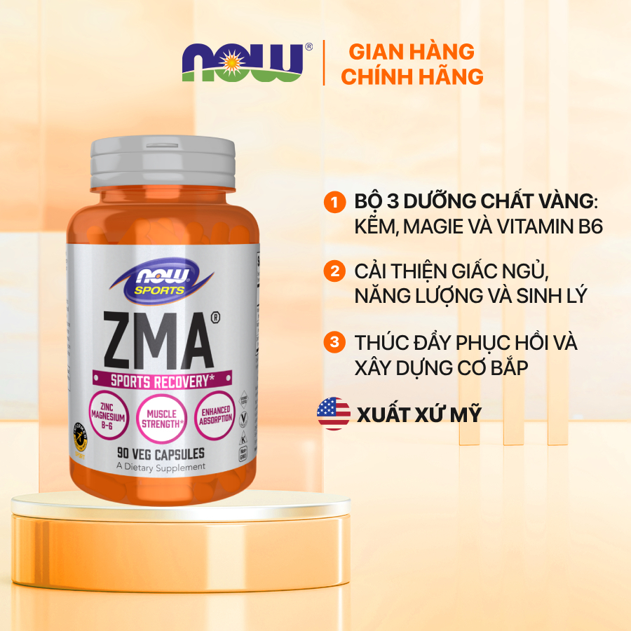 Viên uống ZMA Now Sports Recovery của Mỹ bổ sung kẽm magie vitamin B6, tăng phục hồi, hỗ trợ sinh lý