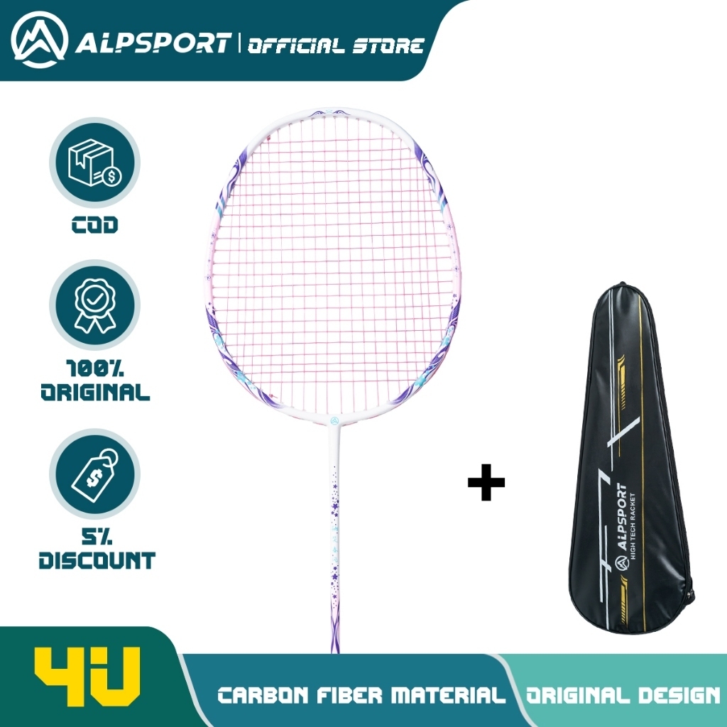 Vợt cầu lông 4UG5 Hoa Anh Đào Vợt đơn ALPSPORT CHERRY nguyên bản 100% Full Carbon 22-28lbs Hàng Chín