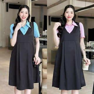 EVERMOM l Đầm bầu công sở Melia đen phối sọc trẻ trung