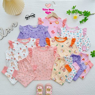   Bé 7-32kg  Bộ Dài Tay Cánh Tiên Thun Lạnh In Hoa Mềm Mịn Thoáng Mát cho bé gái mặc ngủ đi học 