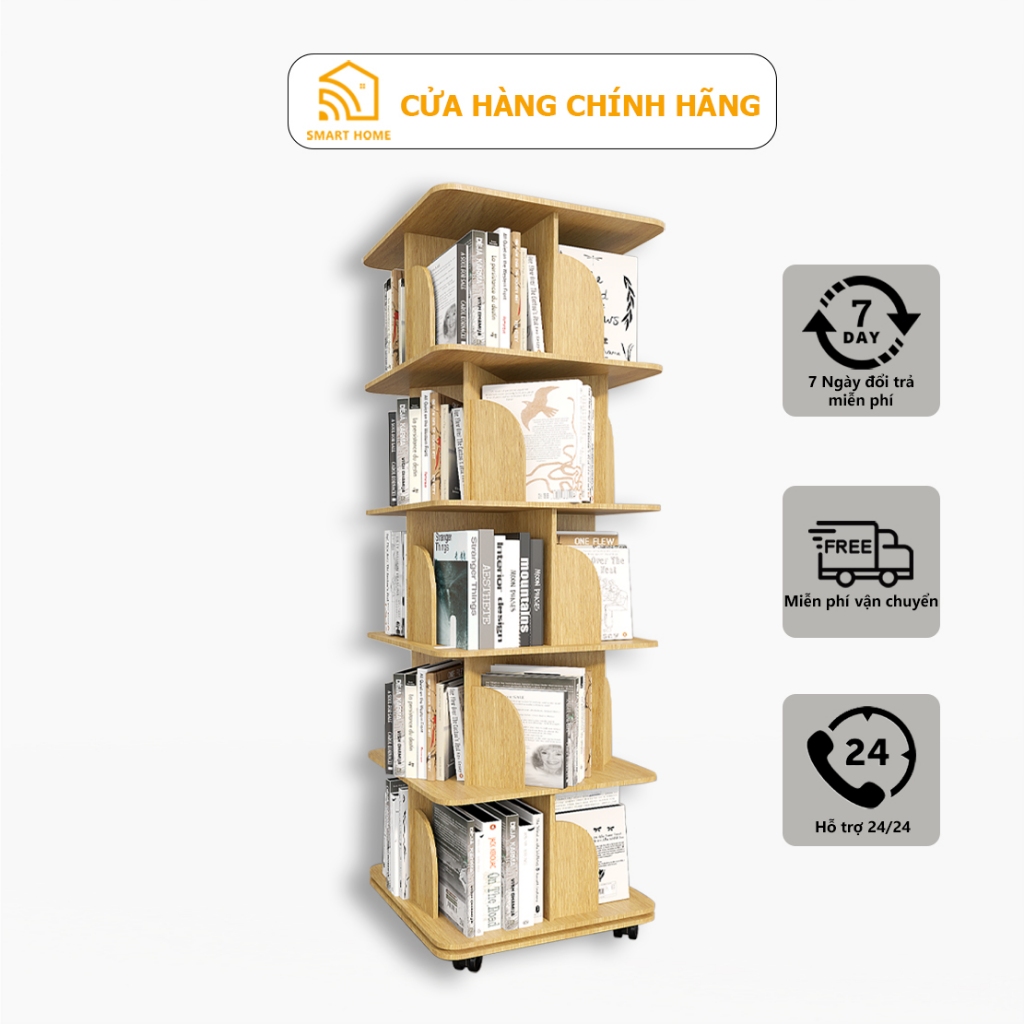 Kệ Sách Có Bánh Xe Gỗ Vuông Đa Năng Xoay 360 độ Có Bánh Xe Nhỏ Gọn Tiện Lợi, Kệ Để Sách Gỗ