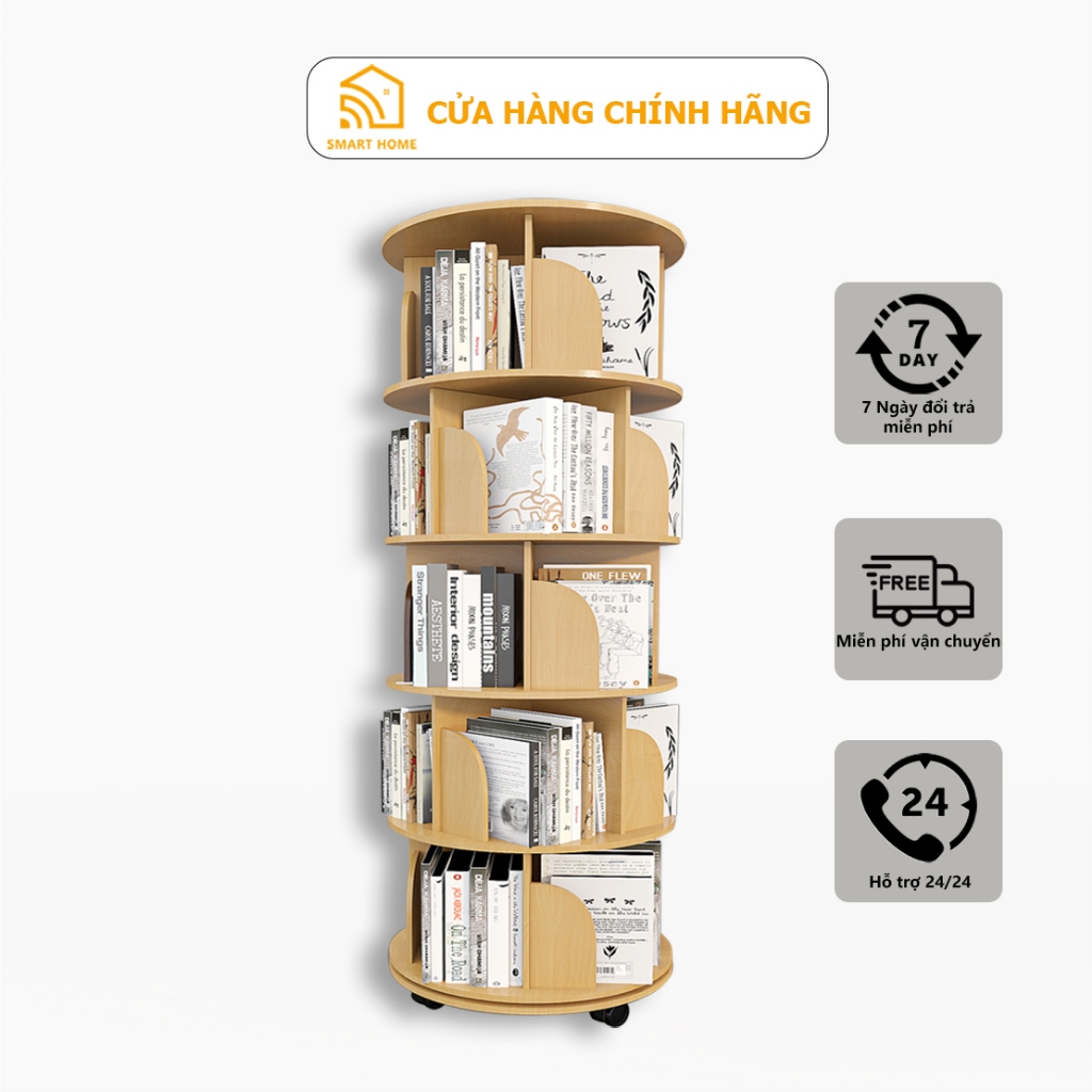 Kệ Sách Kệ Đựng Sách Có Bánh Xe Gỗ Tròn Đa Năng Xoay 360 độ Có Bánh Xe Nhỏ Gọn Tiện Lợi, Kệ Để Sách 