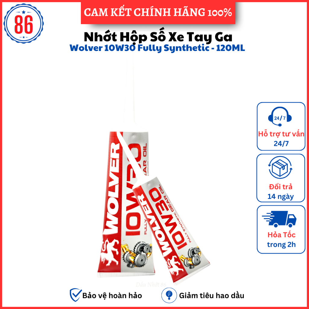 Nhớt hộp số (nhớt láp) xe tay ga tổng hợp Wolver 10W30-10w40 Fully Synthetic SN tuýp 120ml- Sản xuất tại Đức