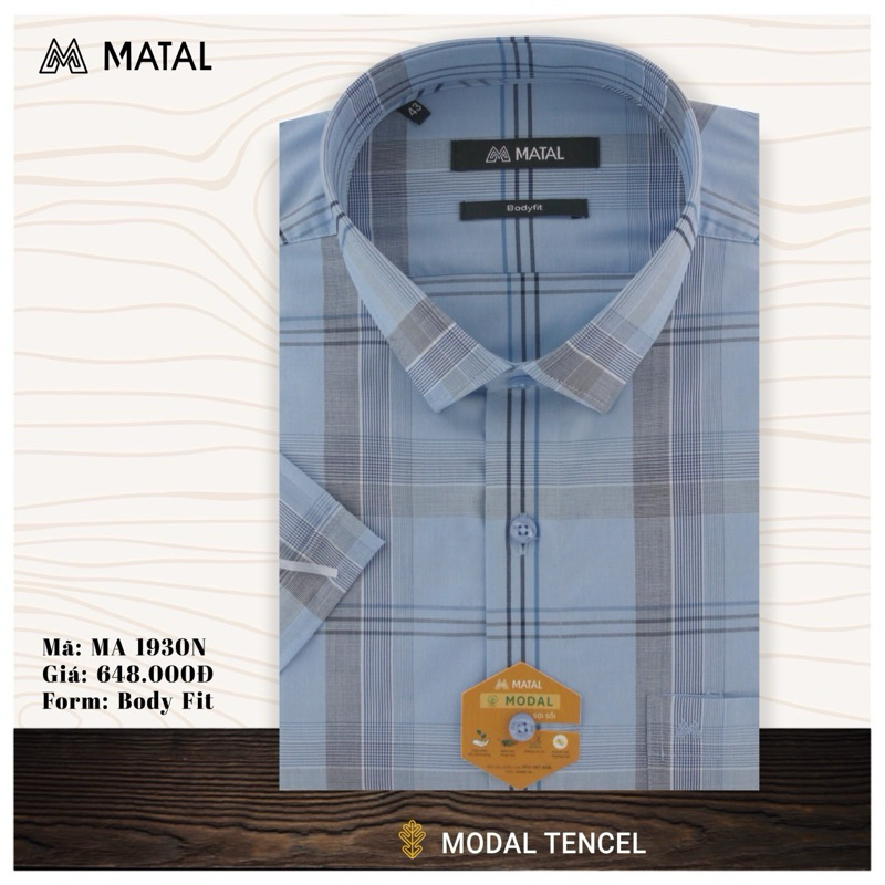 Áo sơ mi MATAL ngắn tay hoạ tiết kẻ xanh