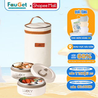 Hộp Đựng Cơm Văn Phòng Giữ Nhiệt FAUGET 4 Tầng Chất Liệu Inox 304 Giữ Nhiệt Tốt, Tặng Kèm Túi Đựng Kèm Bỗ Đũa Thìa Inox