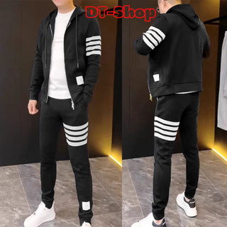 Sét đồ thể thao 4 sọc áo kèm quần ống bo, Bộ nỉ mềm mịn thu đông Nam Nữ from rộng unisex dt_shop