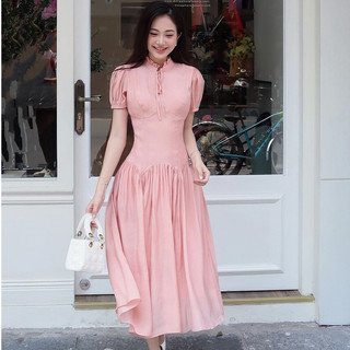 Váy nữ Claire Dress cổ trụ thắt nơ dáng dài xòe, Đầm dự tiệc chất liệu tơ nhật mềm mỏng nhẹ VVND042406 