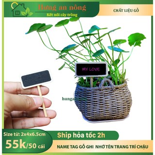 Sét 50 thẻ trụ gỗ namg tag chữ nhật dùng ghi tên giống cây, trang trí chậu, size mini 2x4cm,