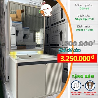 Tủ lavabo nhựa pvc lỗi đặc + mặt lavabo liền khối + tủ gương pvc đèn led - tn05