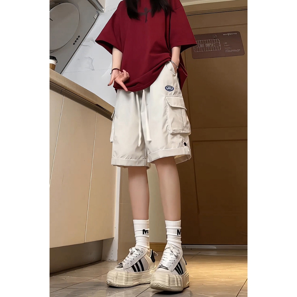 Quần lửng, quần short Nữ túi hộp nữ PH Thêu LOGO có dây rút phong cách hiphop