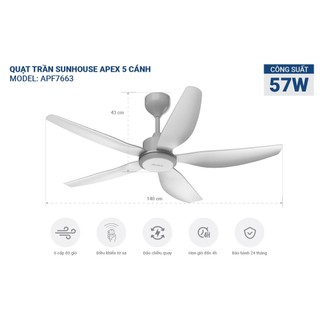 Quạt trần sunhouse apex 5 cánh apf7662, apf7663