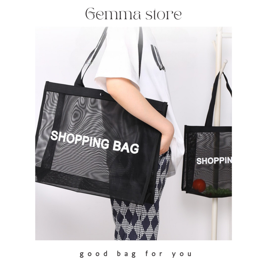  Túi du lịch túi tote đi biển đi chơi đựng đồ đa năng đi chợ dạng lưới đen size to Gemma Store 