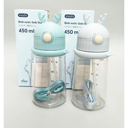 Bình Nước Goki Rudy 450ml Inochi Vinamilk - Có quai đeo, ống hút sillicon, chất nhựa an toàn