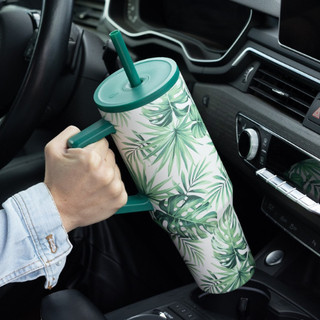  Ly giữ nhiệt Elemental Commuter 1180ml cây nhiệt đới thép không gỉ có tay cầm combo ống hút trân châu