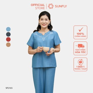 Đồ bộ mặc nhà linen SUNFLY áo cộc quần dài SP2165