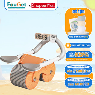 Con Lăn Tập Bụng Trợ Lực FAUGET 2 Bánh Đàn Hồi Thế Hệ Mới Thiết Kế Mút Đệm Kê Tay, Chất Liệu Thép Chắc Chắn Kèm Đồng Hồ