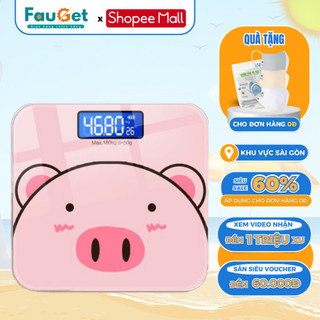 Cân Sức Khỏe Điện Tử FAUGET Hình Heo Hồng Mặt Kính Cường Lực Chịu Tải Đến 180kg Độ Chính Xác Cao Tuyệt Đối Tặng Kèm Pin