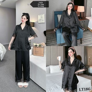 Đồ bộ pijama bầu Bigsize có cúc cho con ti sữa lụa LATIN size 1(50-70kg), size 2(70-90kg) LT186