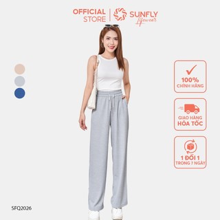 Quần nữ SUNFLY chất liệu thun tổ ong dáng suông dài SFQ2026