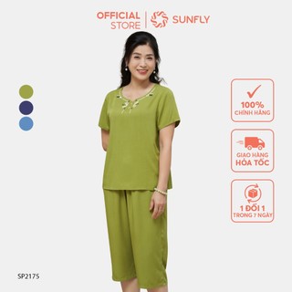 Đồ bộ mặc nhà SUNFLY chất liệu lanh áo cộc quần ngố SP2175
