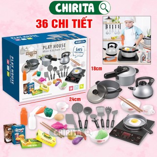 Bộ Đồ Chơi Nấu Ăn Mini Cho Bé 36 Chi Tiết Nồi, Chảo ,Bếp Có Âm Thanh,.. - Đồ Chơi Nấu Ăn Cho Bé Gái Nhôm 10 Món Chirita