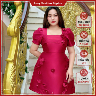 Váy đầm Bigsize nữ dự tiệc đi chơi kiểu xếp ly hoa cắt chất tafta cao cấp 50 - 90kg - LUCY Bigsize (CT23-03)