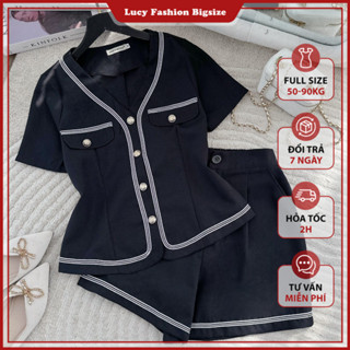 Set đồ bộ bigsize nữ dự tiệc đi chơi sang chảnh viền áo 6 nút và quần short cotton LUCY big size 50 - 90 kg