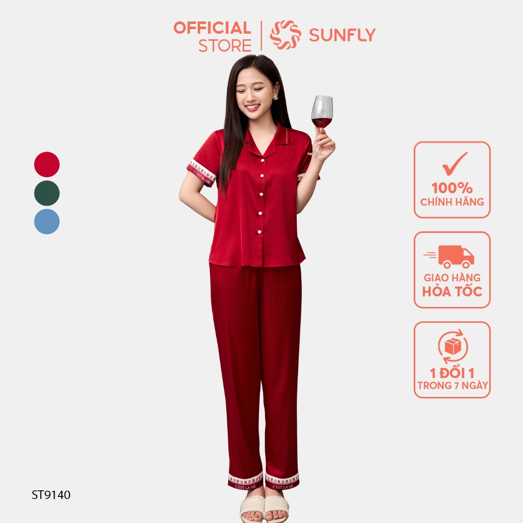 Bộ pijamas SUNFLY chất lụa áo cộc quần dài ST9140