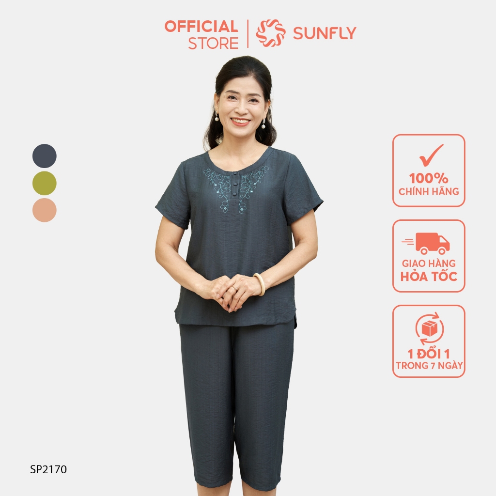Đồ bộ mặc nhà SUNFLY chất linen áo cộc quần ngố SP2170
