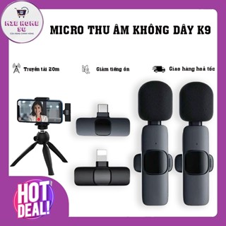 Micro Thu Âm Không Dây Cài Áo K9 - Hỗ Trợ Sạc Khi Kết Nối - Lọc Tiếng Ồn Để Livestream - Ghi Âm Quay Video - Vlog