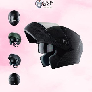 Mũ Bảo Hiểm Fullface Royal M179 Vân Carbon - Mũ Lật Cằm 2 Kính