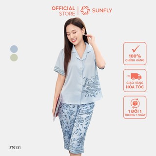 Bộ pijamas sunfly chất lụa satin áo cộc quần ngố st9131