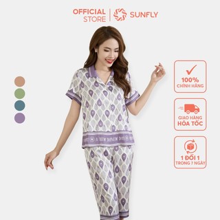 Bộ pijamas SUNFLY chất lụa satin SUNFLY áo cộc quần ngố ST9134
