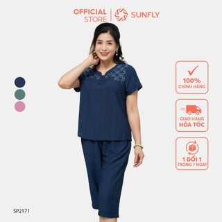Đồ bộ mặc nhà SUNFLY chất liệu linen áo cộc quần ngố SP2171