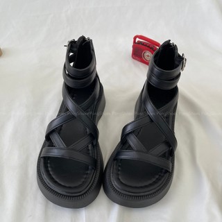 Giày sandal Pong Shoes đan dây chéo khóa kéo cổ cao phong cách Hàn Quốc - Mã 1572