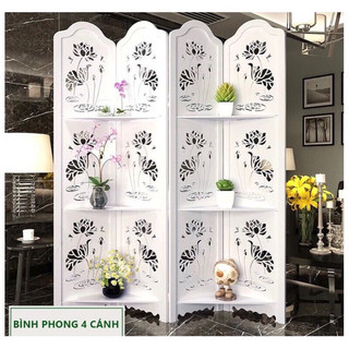 Vách ngăn bình phong - vách ngăn có kệ đựng đồ hoạ tiết hoa sen