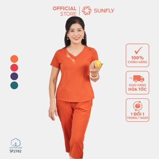 Đồ bộ mặc nhà SUNFLY chất liệu cotton áo cộc quần ngố SP2182