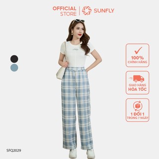 Quần SUNFLY chất liệu kate hoạ tiết kẻ dáng suông dài SFQ2029