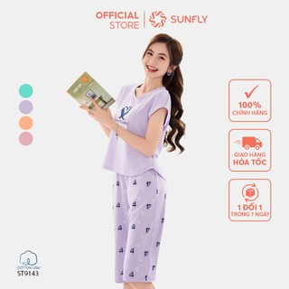 Đồ bộ mặc nhà nữ SUNFLY chất cotton USA áo cộc quần ngố ST9143