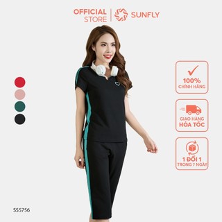 Bộ đồ nữ SUNFLY chất cotton compact áo cộc quần ngố SS5756