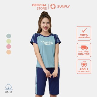 Bộ thể thao nữ SUNFLY chất cotton compact áo cộc quần ngố SS5758