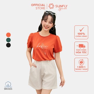 Áo phông nữ SUNFLY chất cotton compact hoạ tiết in dáng cộc tay SFA1035