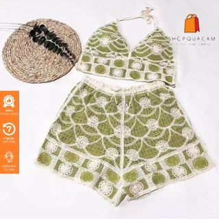 Bộ Bikini Đi Biển Phối Hoa Đan Set Ren Lưới Đan 2 Món Gồm Quần Và Áo Bra Hình Tròn Màu Siêu Xinh Hàng Qccc Shopquacam