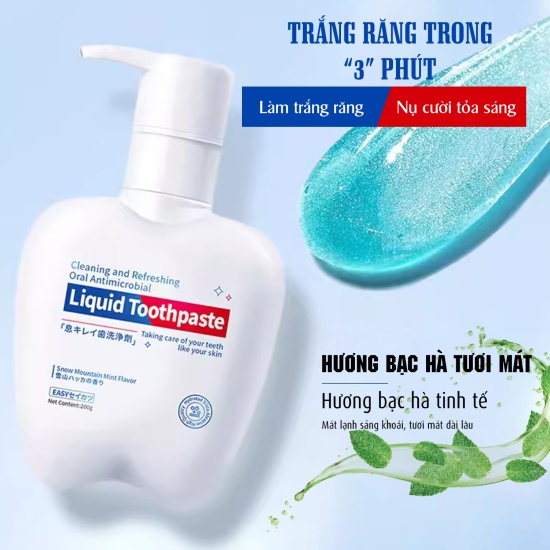 Kem Đánh Răng Liquid Toothpaste - Kem  Đánh Răng Hương Bạc Hà Thơm Mát Giúp Răng Trắng Sáng, Loại Bỏ Ố Vàng, Men Răng