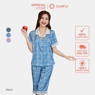 Bộ pijamas lụa SUNFLY áo cộc quần ngố ST9127