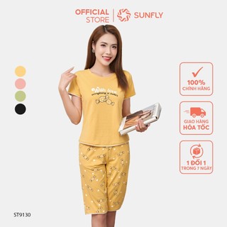 Đồ bộ mặc nhà SUNFLY chất cotton áo cộc quần ngố ST9130